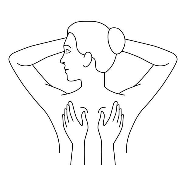 dessin de style "one line" montrant une personne recevant un massage du dos, on voit uniquement les mains du praticien